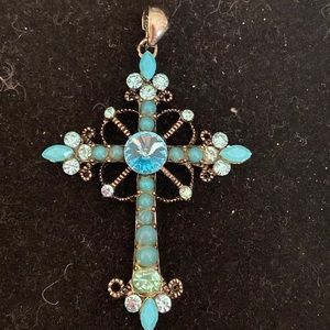 Gothic style blue cross pendant